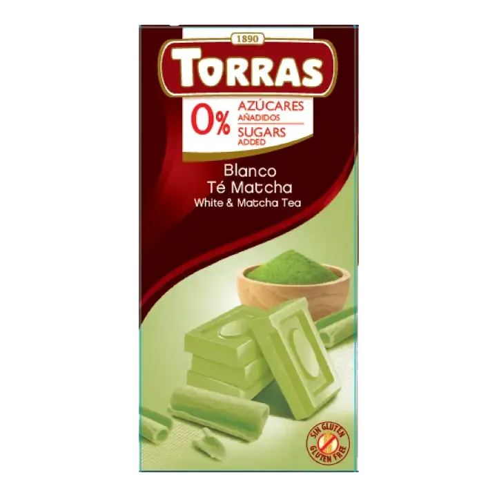 Torras Biela čokoláda bez cukru s matcha 75 g