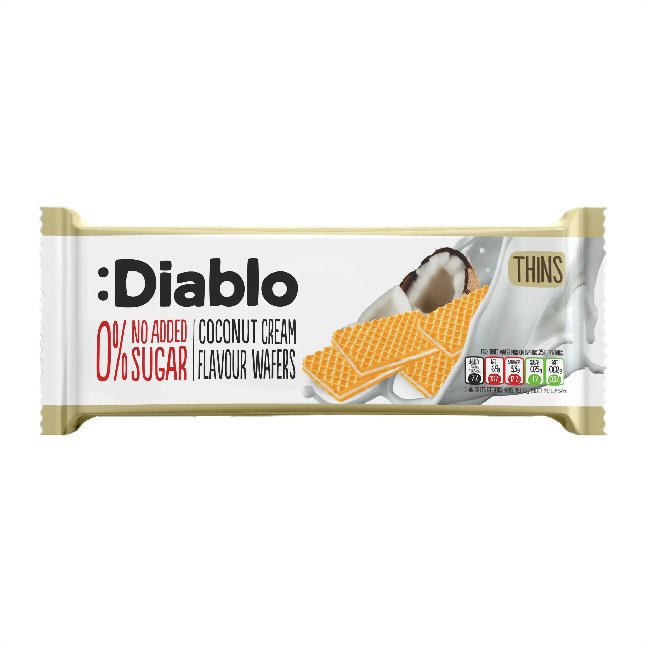 Chrumkavé oblátky s kokosovým krémom bez pridaného cukru Diablo 150 g